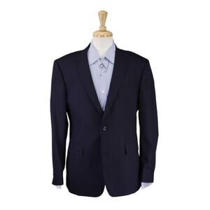 Untuckit Navy Blue Woven Wool Blazer Jacket Half Canvas 40R